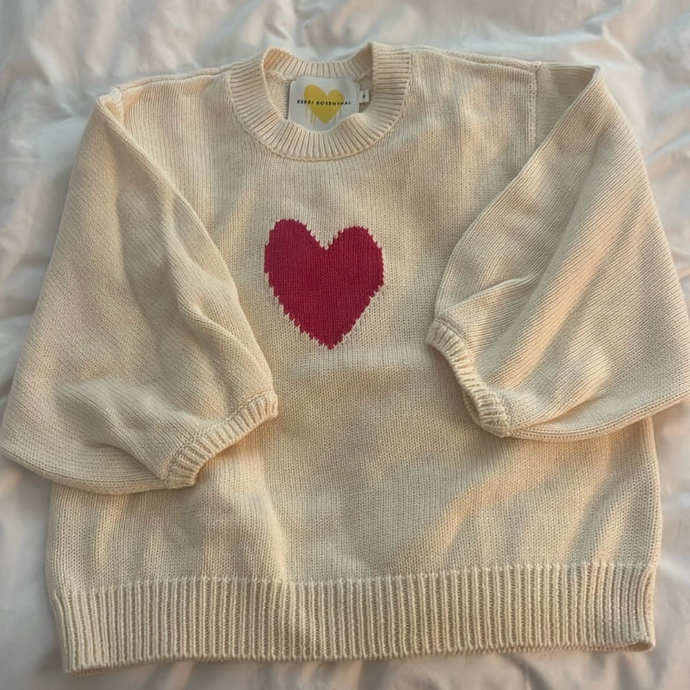 Kerri Rosenthal Cream Sweater with Pink Heart